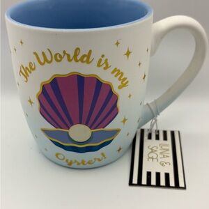 Luna & Sage White and Blue "The World is My Oyster" Ceramic Coffee Mug